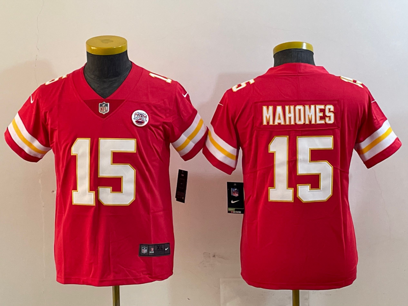 Youth 2025 Kansas City Chiefs #15 Mahomes red Nike NFL jersey style 3